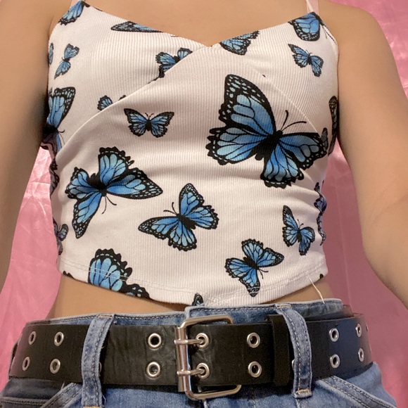 Y2K Blue Butterfly Triangular Cami Top - Picture 2 of 2